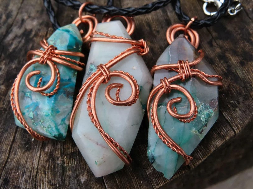 AJOITE IN MATRIX COPPER WIRE WRAPPED NECKLACE EMOTIONAL RESCUE