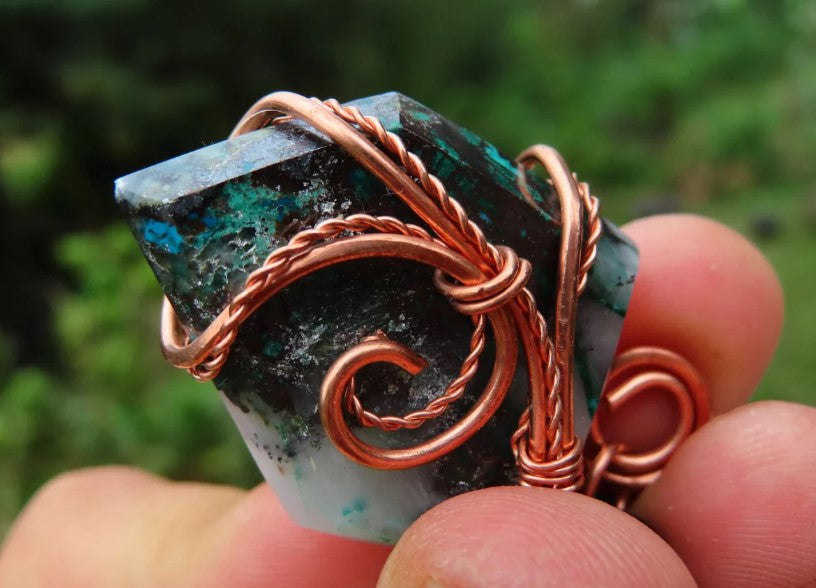 AJOITE IN MATRIX COPPER WIRE WRAPPED NECKLACE