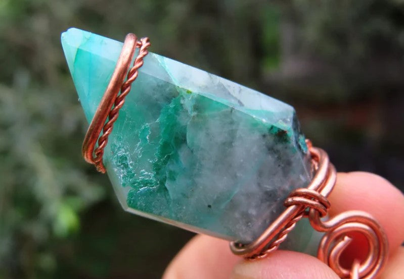 AJOITE IN MATRIX COPPER WIRE WRAPPED NECKLACE