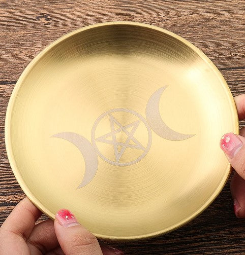 TRIPLE MOON ALTAR BRONZE METAL PLATE 14cm