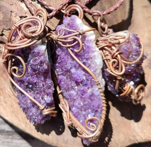 AMETHYST CLUSTER COPPER WIRE WRAPPED NECKLACE - PSYCHIC ABILITIES