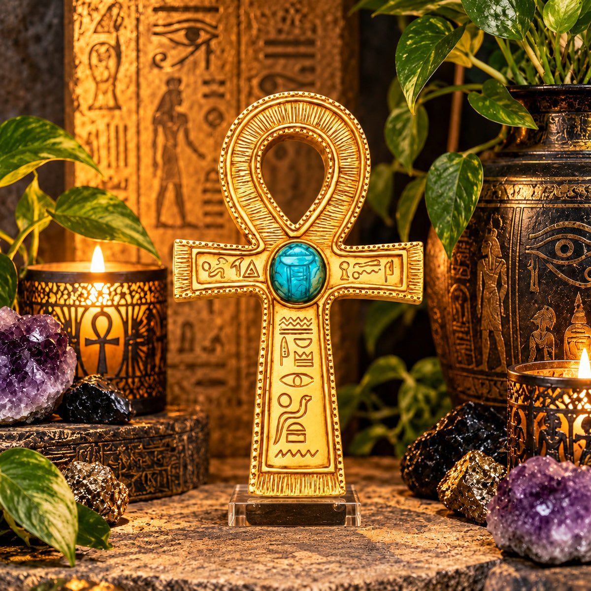 EGYPTIAN ANKH WITH SCARAB WALL HANGING