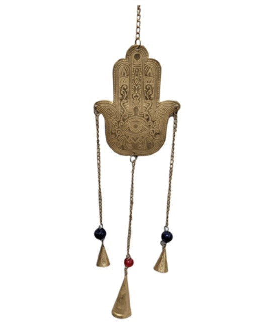 BRASS HAMSA HAND CHIME WITH 3 BELLS