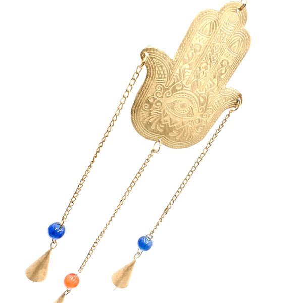 BRASS HAMSA HAND CHIME WITH 3 BELLS