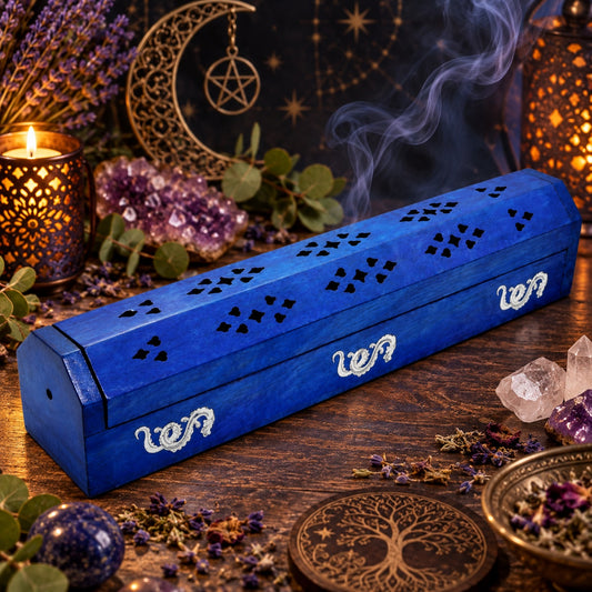 WOODEN BLUE DRAGONS INCENSE HOLDER AND BURNER