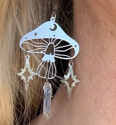 CLEAR QUARTZ MUSHROOM EARRINGS - ENERGY AMPLIFIER