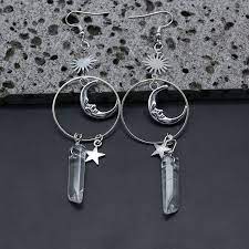 CLEAR QUARTZ MOON & STARS EARRINGS - ENERGY AMPLIFIER
