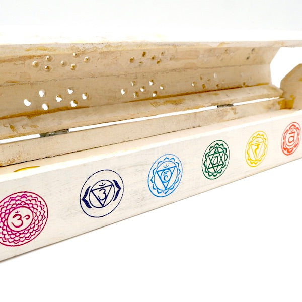 WHITE CHAKRA WOODEN INCENSE BOX