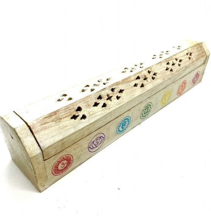 WHITE CHAKRA WOODEN INCENSE BOX