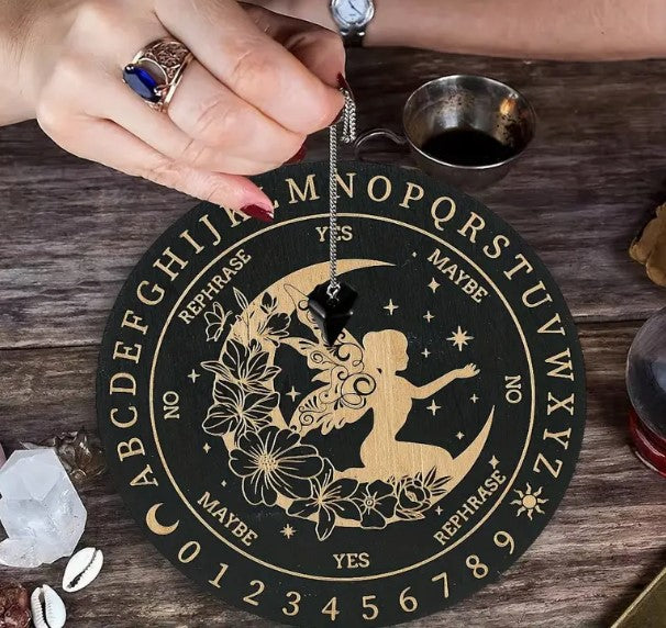 FAIRY BLACK WOODEN YES/NO PENDULUM BOARD 15 cm