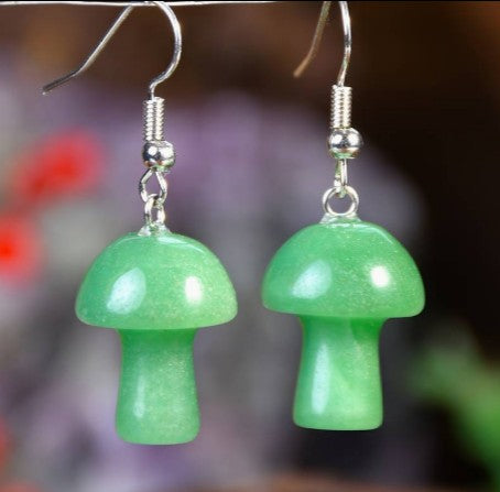 GREEN AVENTURINE MUSHROOM EARRINGS - GOOD LUCK