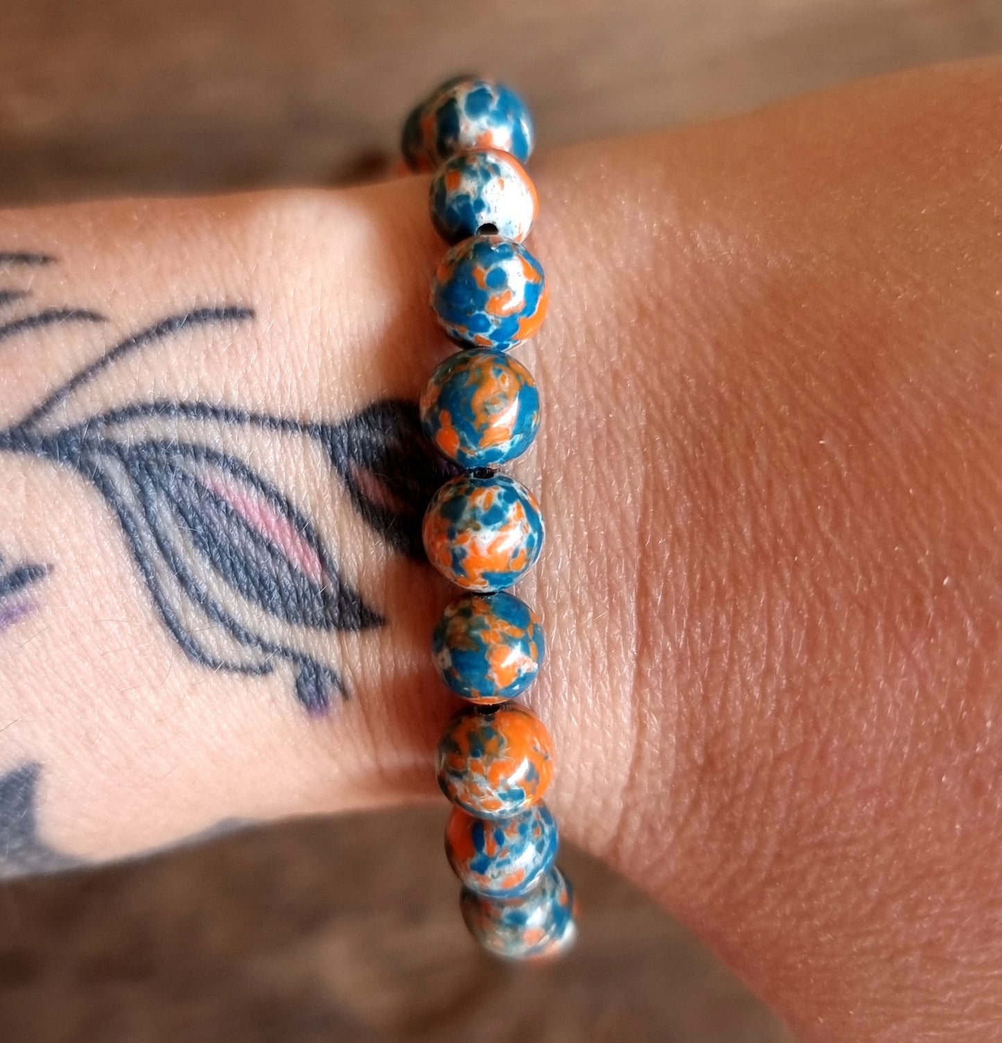 BLUE AND ORANGE IMPERIAL PINE JASPER BRACELET 8 mm
