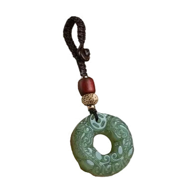 LUCKY DARK GREEN JADE KEYCHAIN - GOOD LUCK & PROSPERITY