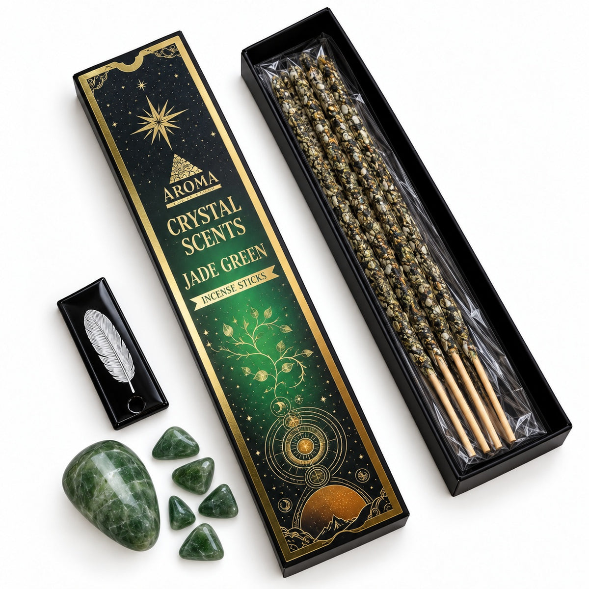GREEN JADE CRYSTAL SCENTS INCENSE SMUDGE STICKS