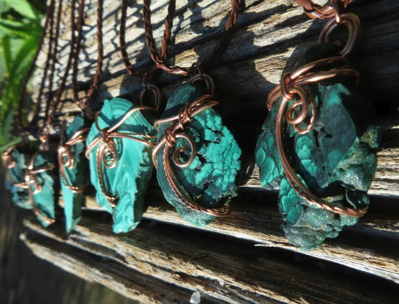 MALACHITE POLISHED COPPER WIRE WRAPPED NECKLACE