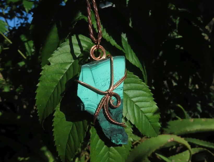 MALACHITE POLISHED COPPER WIRE WRAPPED NECKLACE