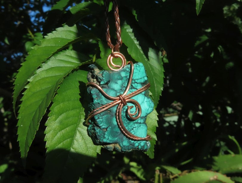 MALACHITE POLISHED COPPER WIRE WRAPPED NECKLACE