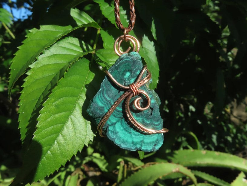MALACHITE POLISHED COPPER WIRE WRAPPED NECKLACE
