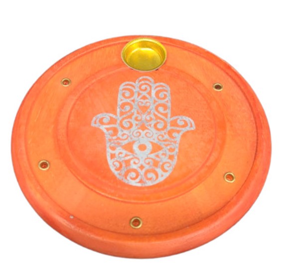 ROUND ORANGE HAMSA HAND INCENSE BURNER