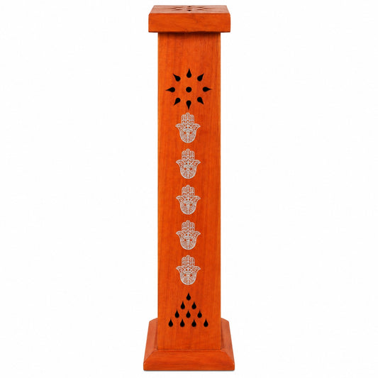 WOODEN TOWER ORANGE HAMSA HAND INCENSE BURNER