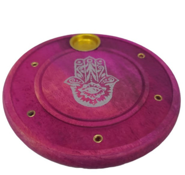 ROUND PINK HAMSA HAND INCENSE BURNER