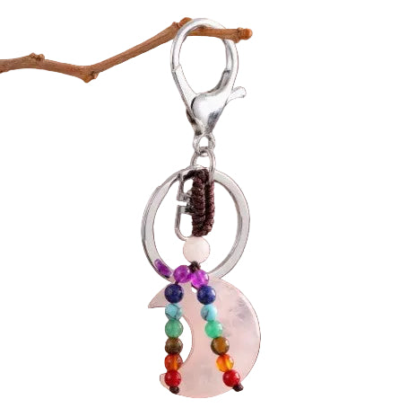 ROSE QUARTZ CRESCENT MOON KEYCHAIN - LOVE