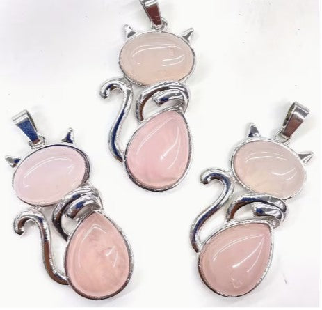 ROSE QUARTZ CAT PENDANT - LOVE