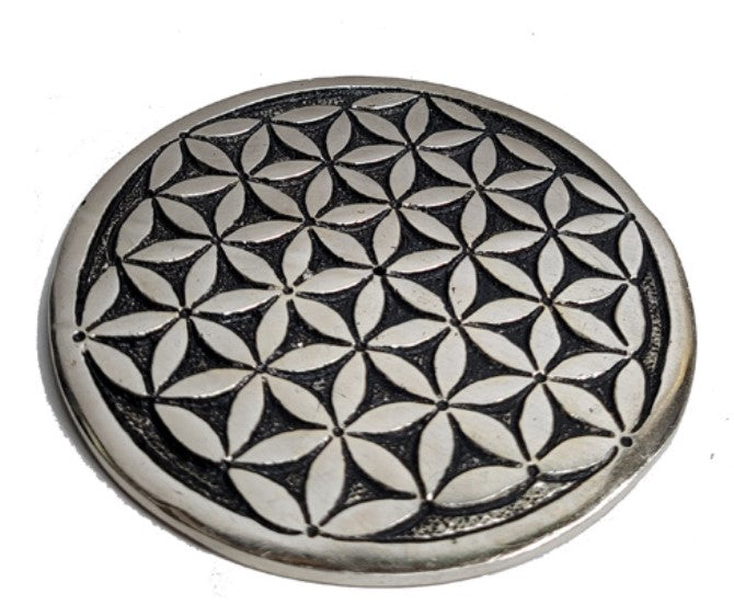 ROUND FLOWER OF LIFE METAL INCENSE BURNER