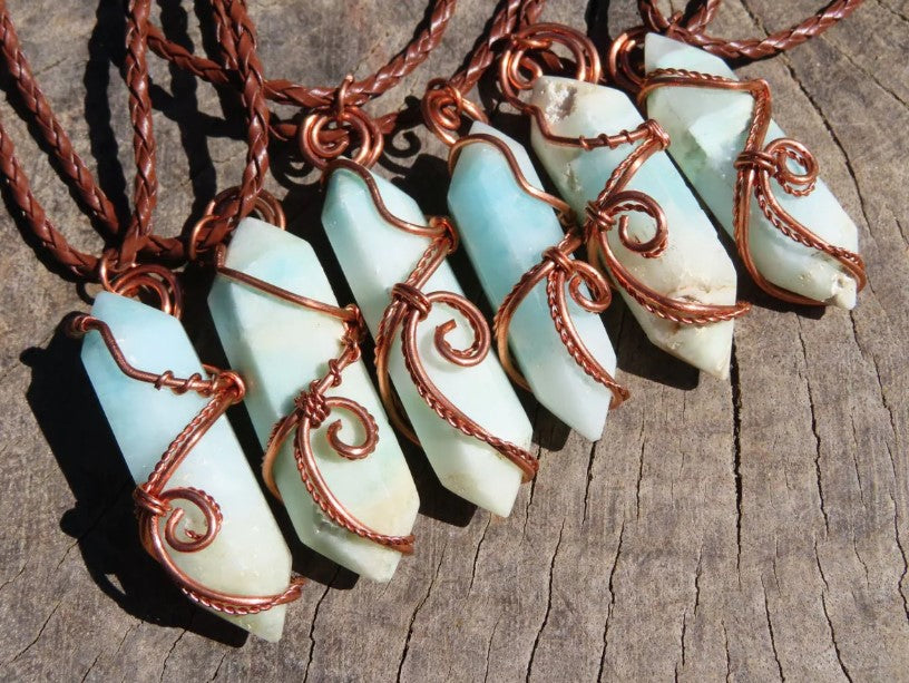 SMITHSONITE DOUBLE TERMINATED COPPER WIRE WRAPPED NECKLACE