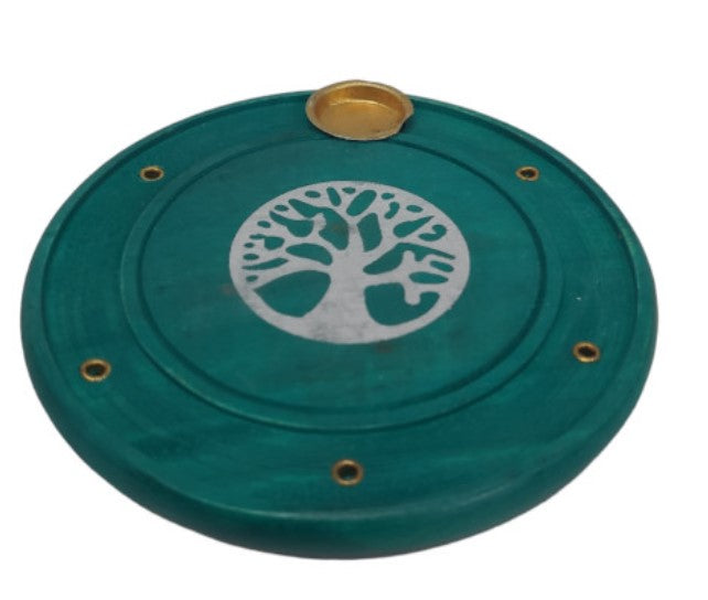 ROUND GREEN TREE OF LIFE INCENSE BURNER