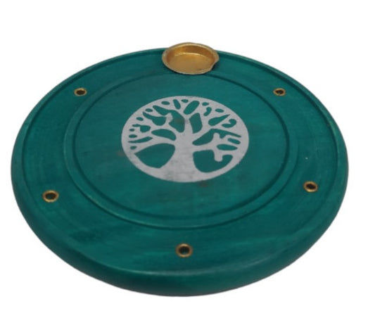 ROUND GREEN TREE OF LIFE INCENSE BURNER