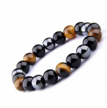 TRIPLE PROTECTION ENERGY BRACELET 8 mm - TIGER EYE, HEMATITE & OBSIDIAN