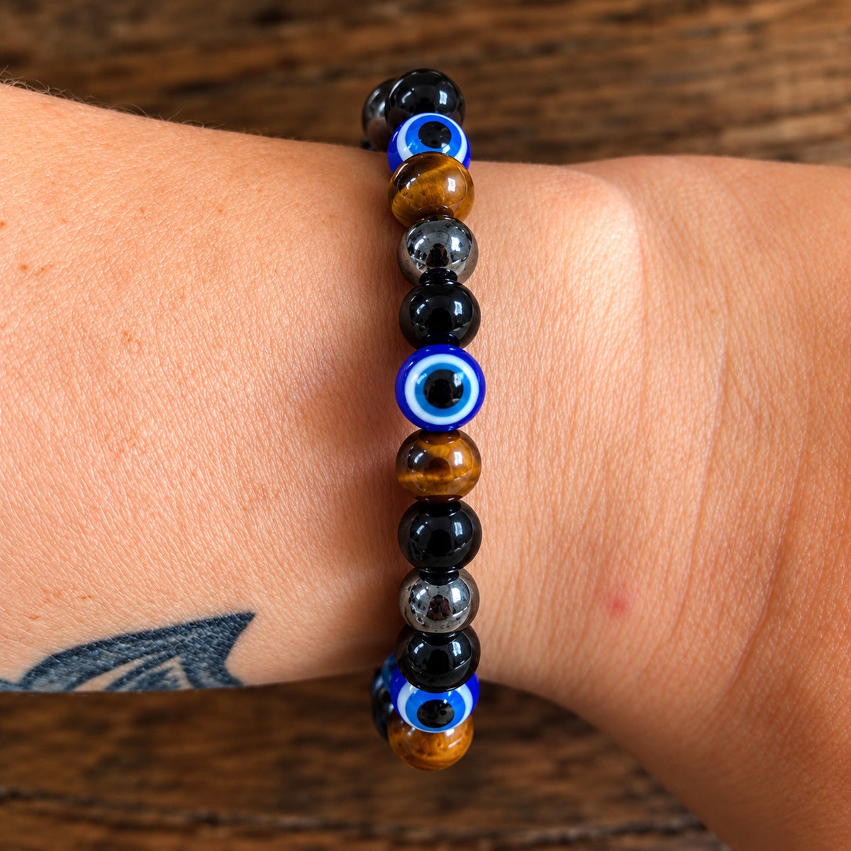 AGAINST EVIL EYE TRIPLE PROTECTION BRACELET 8 mm