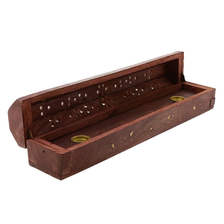 WOODEN GOLD LEAF BROWN INCENSE HOLDER AND BURNER