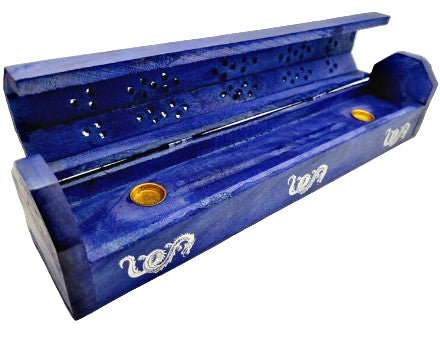 WOODEN BLUE DRAGONS INCENSE HOLDER AND BURNER