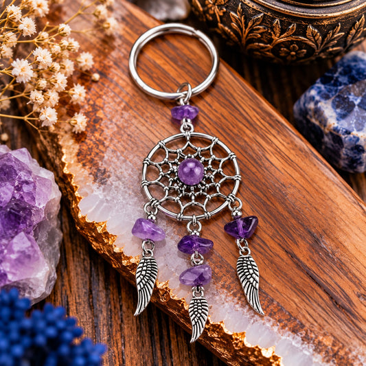 Amethyst Dream Catcher Keychain - Wildlings Crystals South Africa