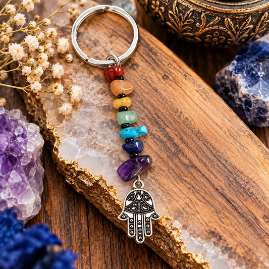 Chakra Hamsa Hand Keychain - Wildlings Crystals South Africa