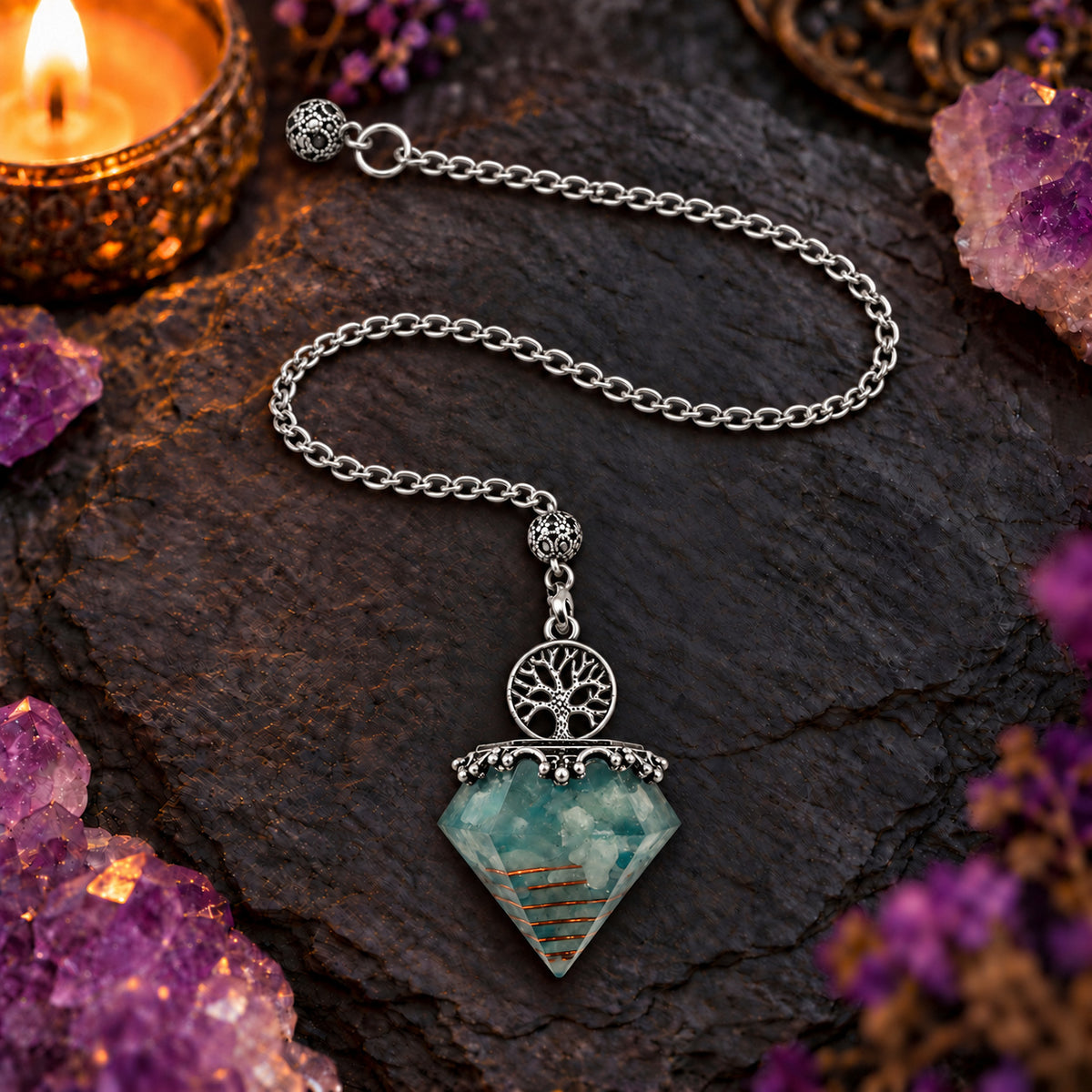 AQUAMARINE HEXAGON PENDULUM