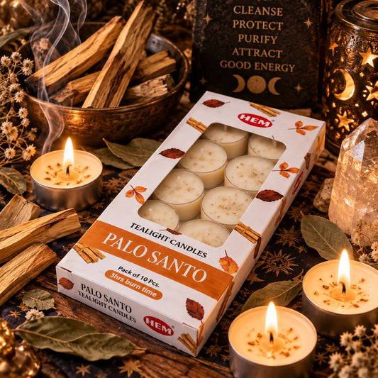 PALO SANTO HEM TEA LIGHT CANDLES PACK OF 10