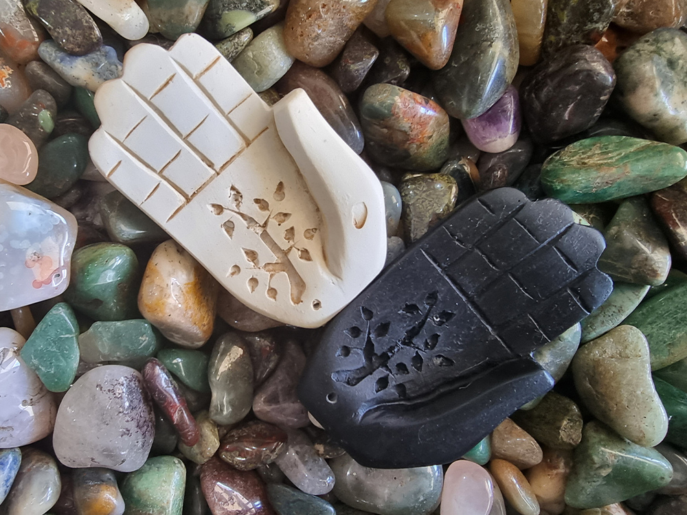 BLACK WOODEN HAMSA HAND INCENSE BURNER