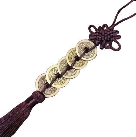 FIVE HANGING CHINESE KNOT & LUCKY COINS BROWN
