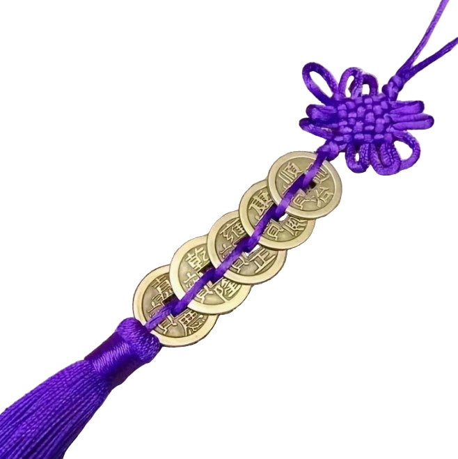 FIVE HANGING CHINESE KNOT & LUCKY COINS PURPLE