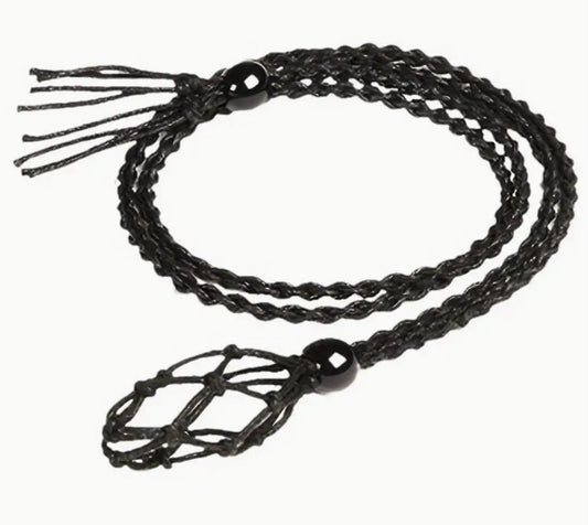 MACRAME CHANGEABLE POCKET STONE NECKLACE
