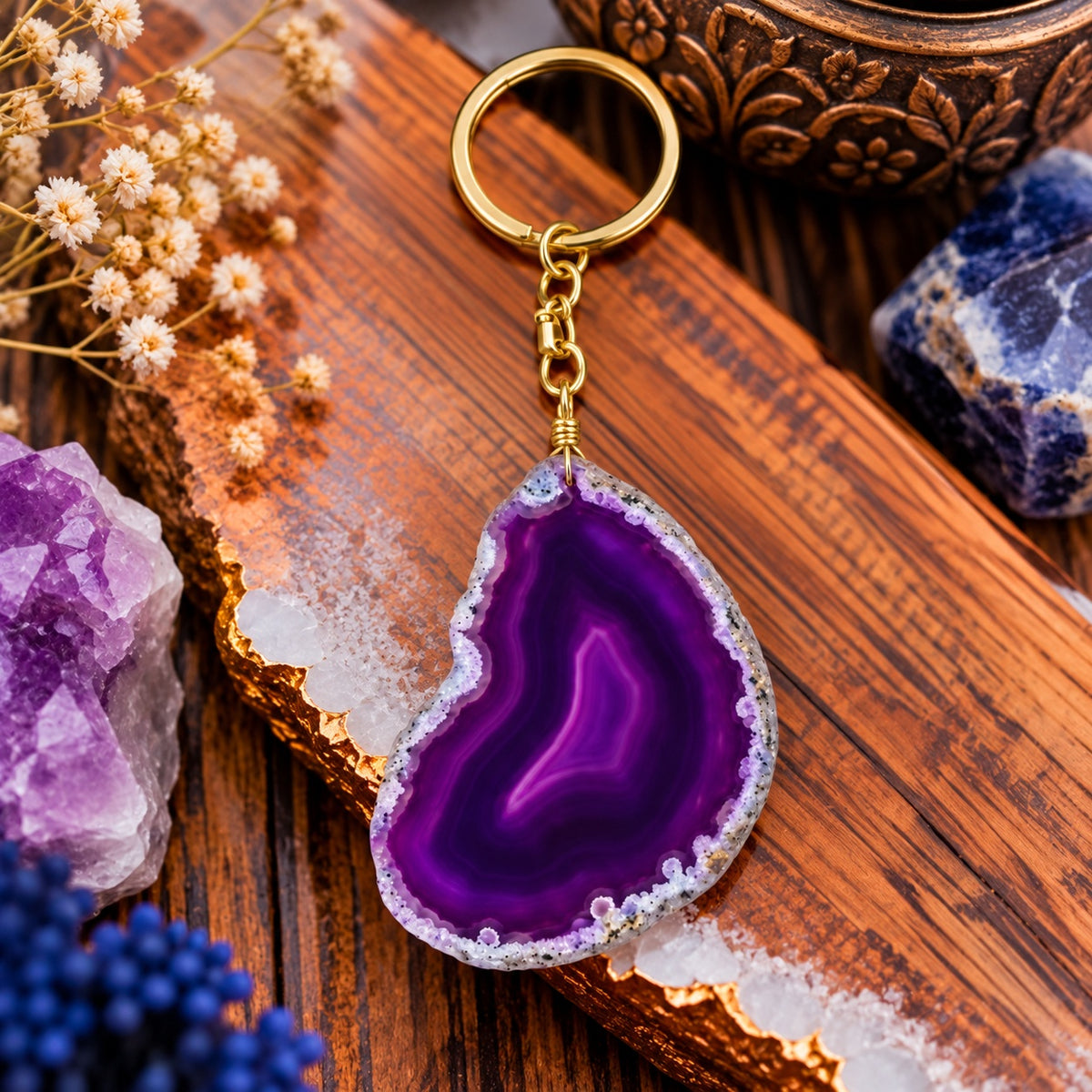 Purple Agate Keychain - Wildlings Crystals South Africa