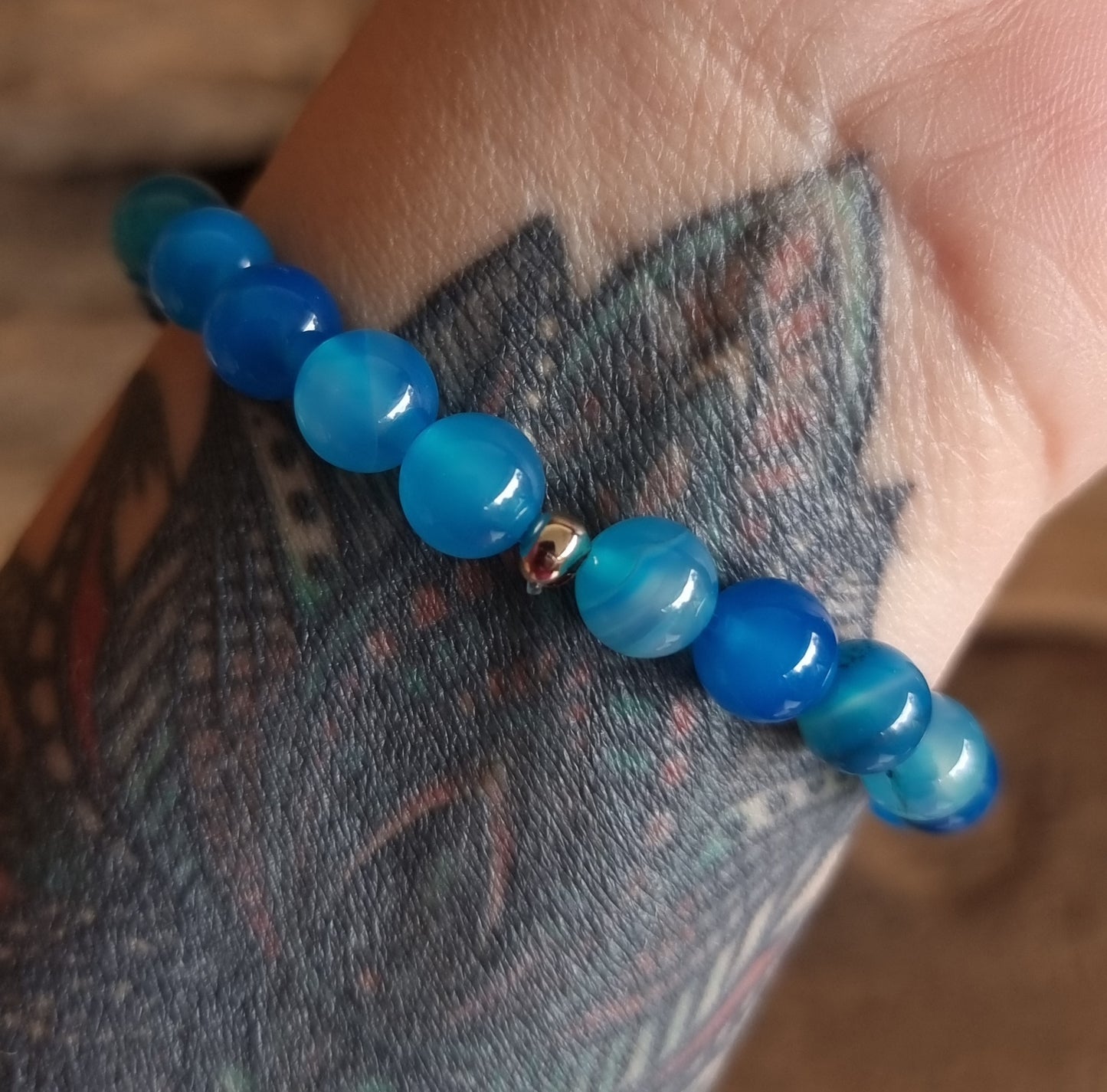 BLUE AGATE ENERGY BRACELET 8 mm - SELF CONFIDENCE