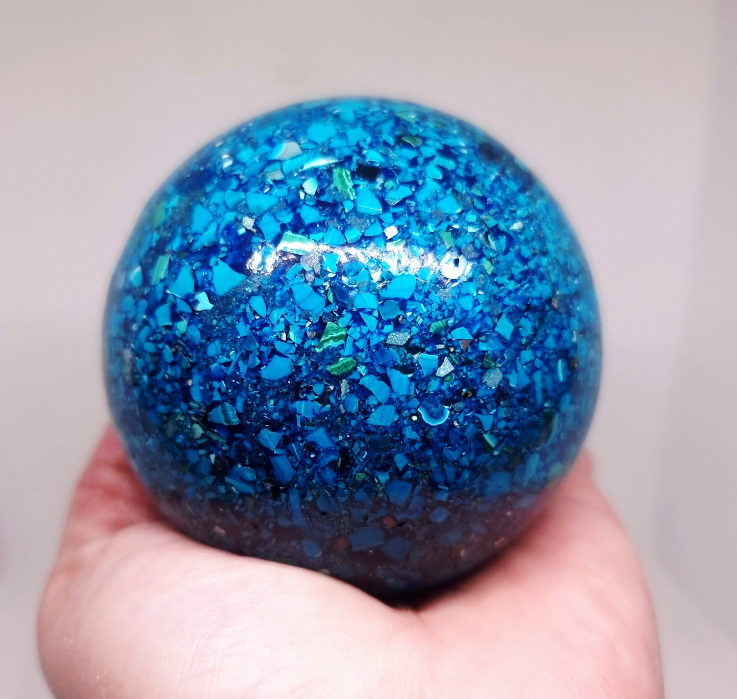 CHRYSOCOLLA,AZURITE & MALACHITE CONGLOMERATE SPHERE 7 cm (600 g)