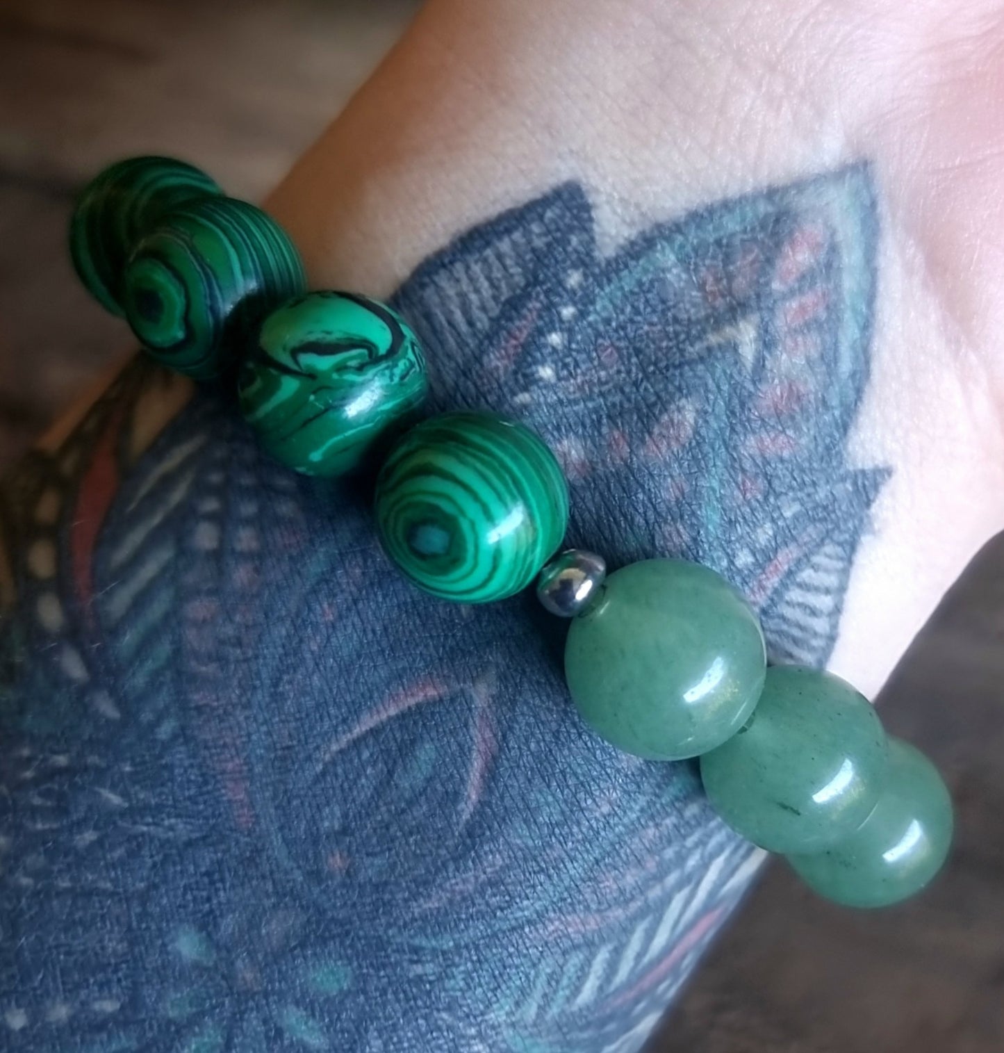 MALACHITE & GREEN AVENTURINE ENERGY DUO BRACELET 12 mm - PROSPERITY