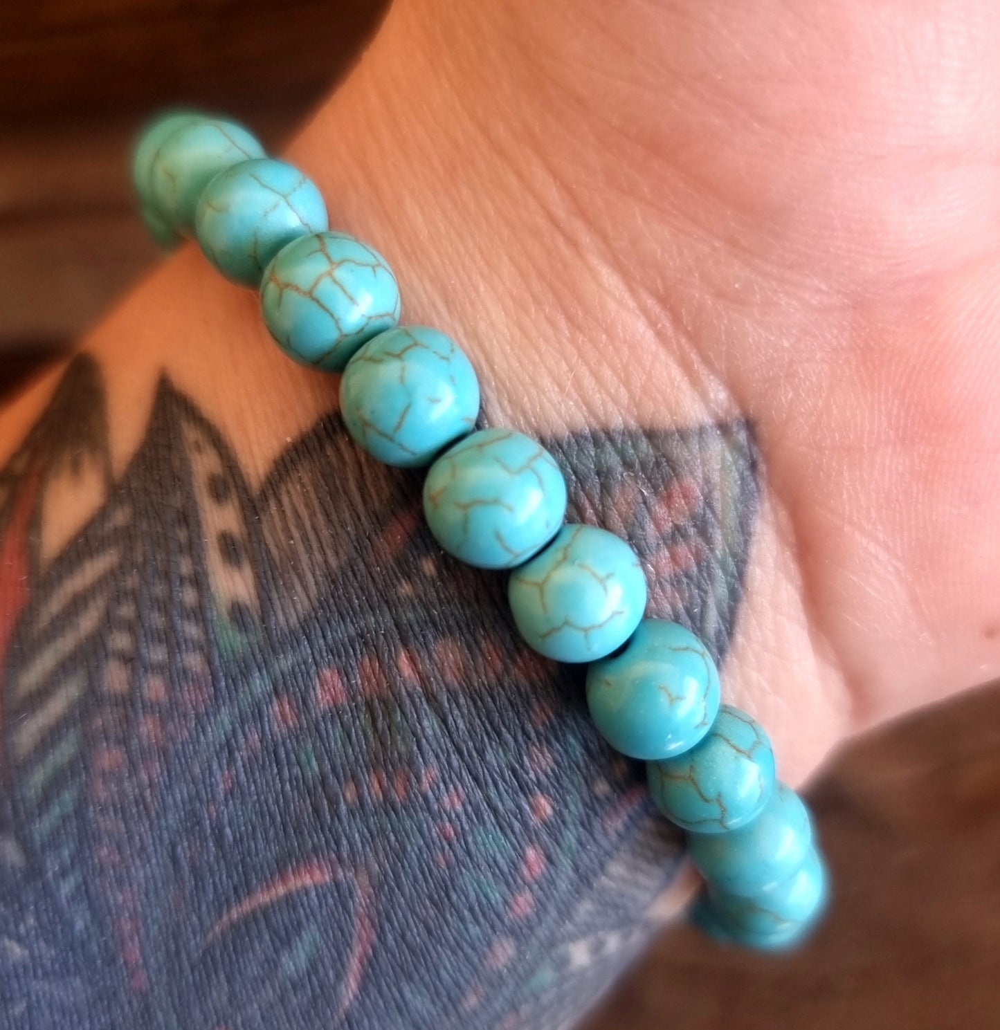 TURQUOISE HOWLITE ENERGY BRACELET 8 mm - GOOD FORTUNE