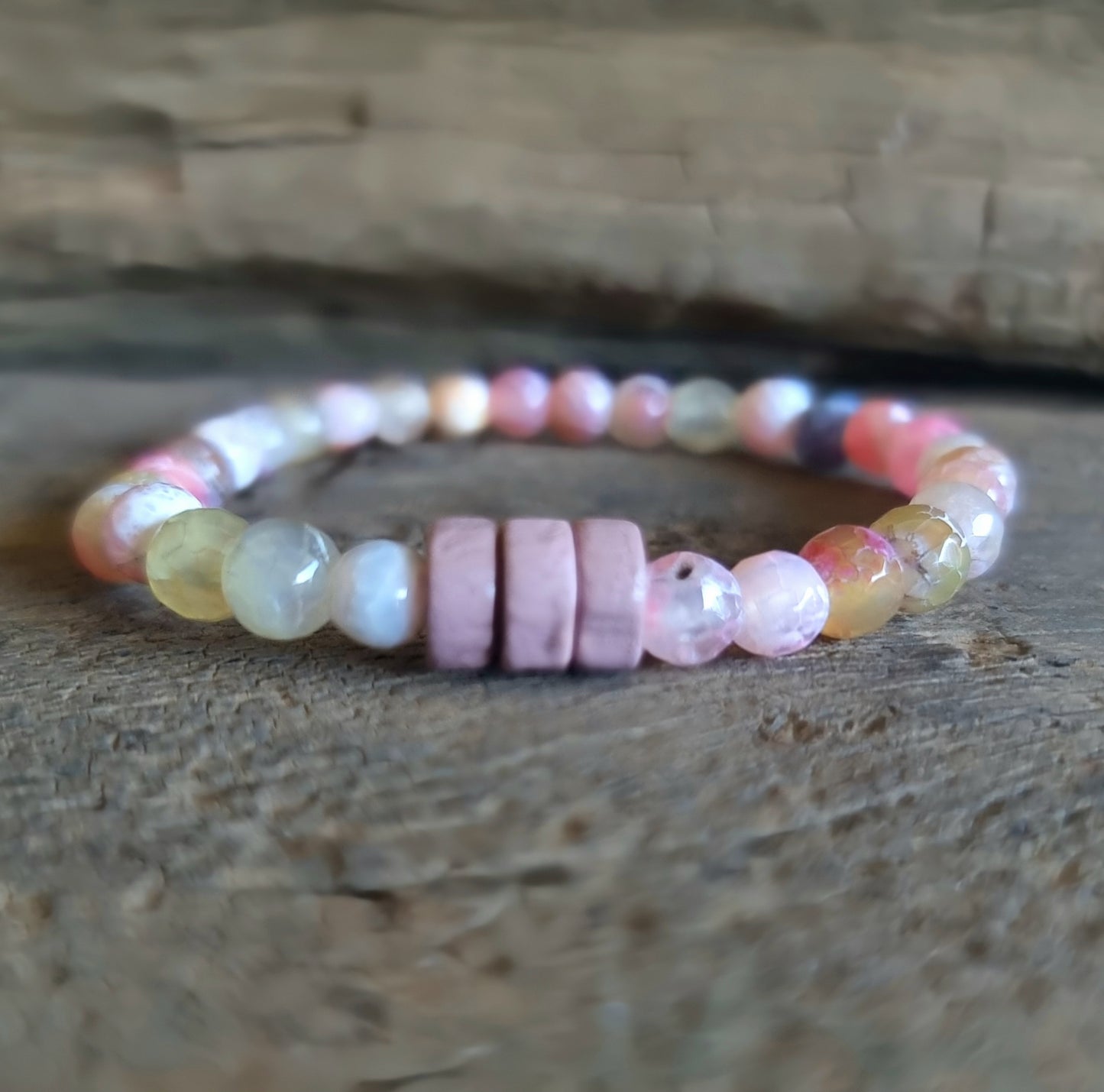 PINK AGATE DRAGON VEIN BRACELET 6 mm - GODDESS ENERGY