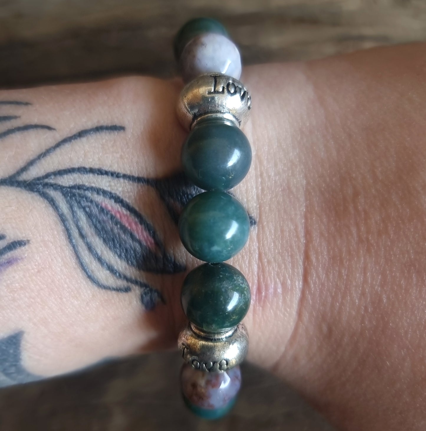 GREEN MOSS AGATE & GREEN AGATE FACETED BRACELET 10 mm - ABUNDANCE